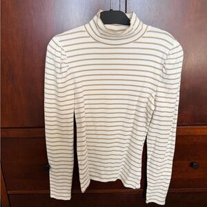 J. Crew Gold and Cream Striped Turtleneck